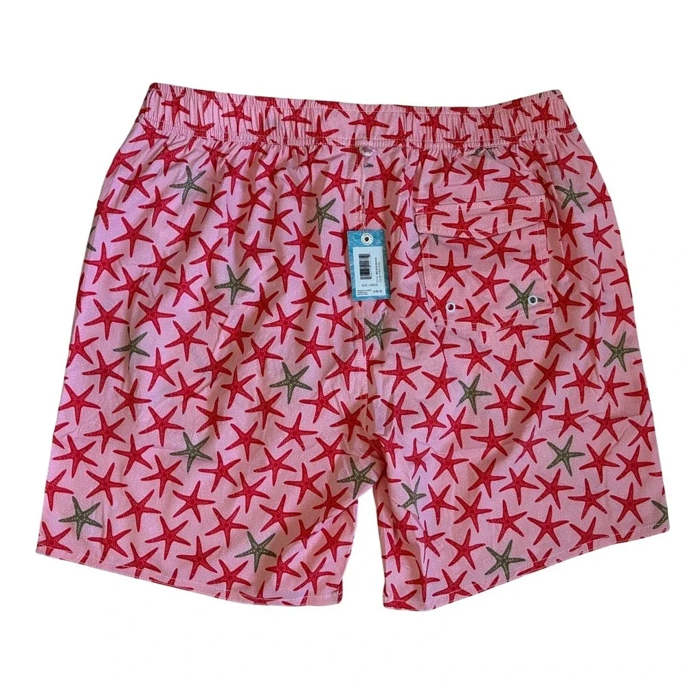 Johnnie-O Mens Seastar Swim Trunks Porto Pink Starfish Print‎ Shorts Large NWT